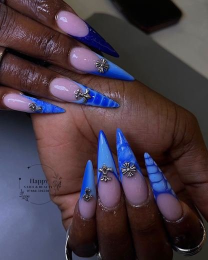 Cobalt French tip stilettos