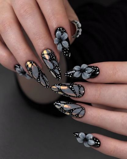 Black and grey butterflies with 3D flowers